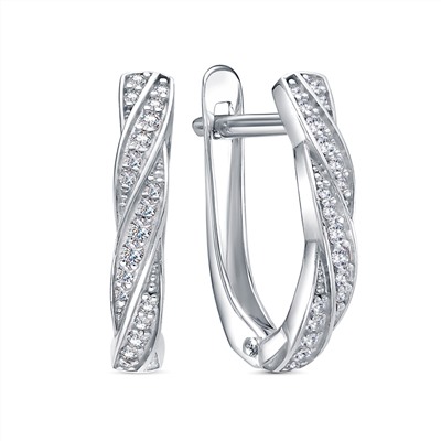 Серьги с фианитом родированные серебро 925*