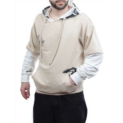 2702 BEIGE/WHITE Толстовка мужская (75% хлопок, 20% полиэстер, 5% спандекс)