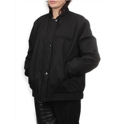H24-608 BLACK Куртка бомбер демисезонная женская (100 гр. синтепон)