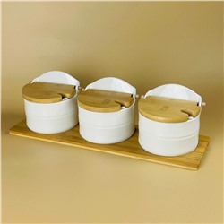 140-178 Набор из 3 банок 440мл с ложками на подставке BAMBOO в под.уп.(х8)Фарфор