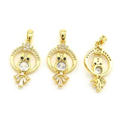 Подвеска Сова 14*26мм с фианитами, золотистая