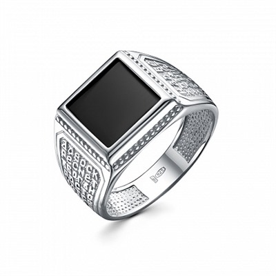 Кольцо (Спаси и Сохрани) из серебра родированное литье с нат.камнем