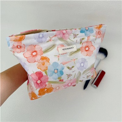Fresh cute capacious organizer bag, handheld cosmetic bag to go out, travel bag, liner, floral print