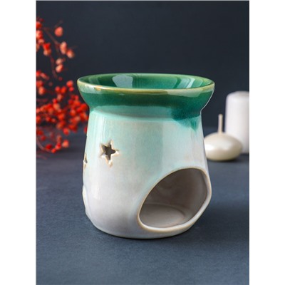 Аромалампа для эфирных масел «Море волнуется», керамика, зелёный, 8.6×8.6×9.8 см