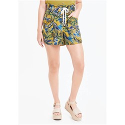 Palm Print Rope Belt Shorts