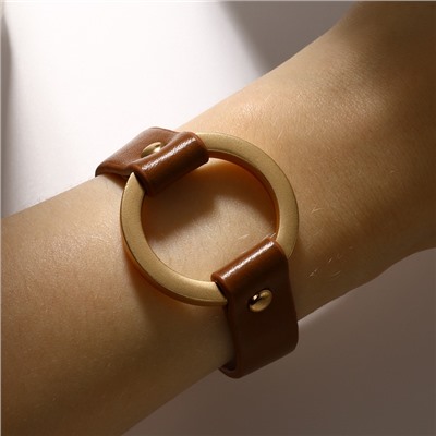 Браслет кожа «Помпеи» заклёпки, коричневый в золоте, 21 см