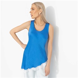 Топ комбинированный с кружевом, Следи за мной (синий)