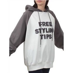 3255 GRAY/WHITE Худи женское (95% хлопок, 5% эластан)