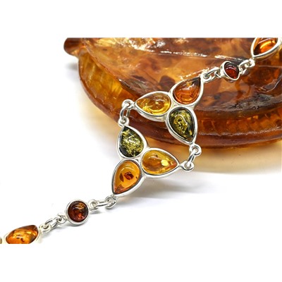Браслет с янтарём в посеребрении "трилистник" ассорти, 20см