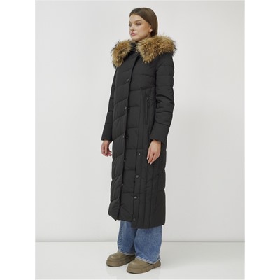 Пальто зимнее женское с мехом енот премиум класса черного цвета 3335Ch