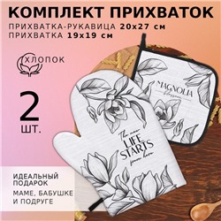 Кухонный набор Доляна "Plant leaves": варежка 20х27 см, прихватка 19х19 см, 100% хлопок, 250 г/м2