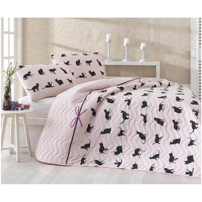 1 сп. Стеганое Покрывало Двустороннее 160x220 см. с Наволочкой 50x70 см. Cats Pudra