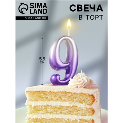 Свеча для торта «Овал», цифра 9, 5.5 см, серебро-сирень