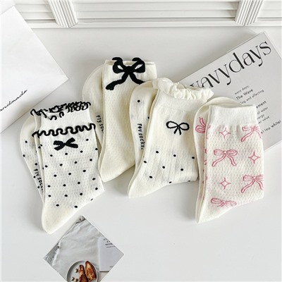 Cotton three dimensional knee socks with bow, internet celebrity, mid-length