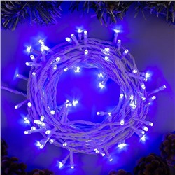 Гирлянда «Нить» 10 м, IP20, белая нить, 100 LED, 8 режимов, 220 В, свечение синее