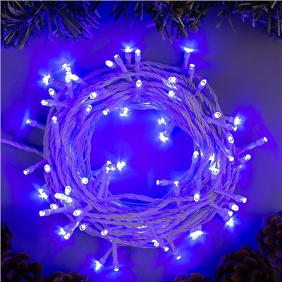 Гирлянда «Нить» 10 м, IP20, белая нить, 100 LED, 8 режимов, 220 В, свечение синее