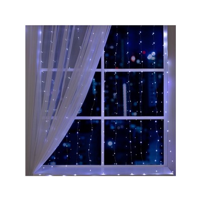 Гирлянда «Занавес» 2 × 2 м роса, IP20, серебристая нить, 300 LED, свечение белое, 12 В