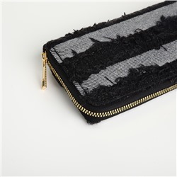 Кошелёк женский на молнии, 20×2×10 см, джинсовый, в полоску, чёрный