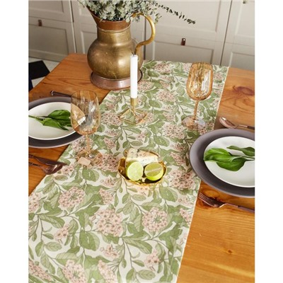 Дорожка на стол Этель Spring garden 40×149см, 100% хлопок, саржа 190 г/м², зелёная/розовая