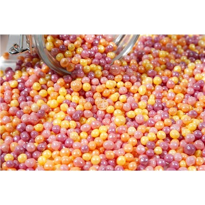 Драже "Рисовые шарики (5 мм) Феерия цветной жемчуг (желтый апельсин, оранжевый манго, розовый малина, фиолетовый малина) - Premium"