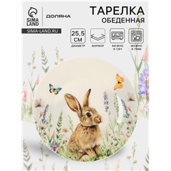 Тарелка обеденная Доляна «Зайка», d=25.5 см, фарфор, белая
