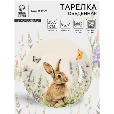 Тарелка обеденная Доляна «Зайка», d=25.5 см, фарфор, белая