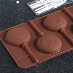 Форма для леденцов Доляна «Смайл», силикон, 24×9.5 см, 6 ячеек (d=4 см), с палочками, МИКС