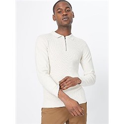 Stone Textured Zip Neck Polo Jumper