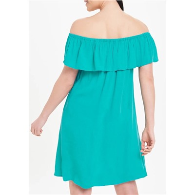 Green Crinkle Bardot Beach Dress