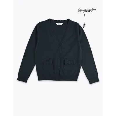 Girls’ Pure Cotton Bow Pocket School Cardigan (3-18 Yrs)