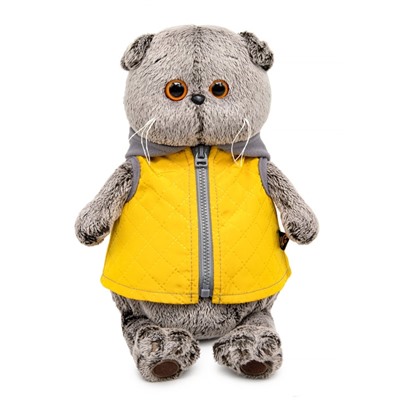Мягкая игрушка «Басик» в желтой жилетке с серым капюшоном, 22 см