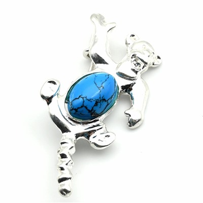 Брошь с бирюзой имитация Тигр 22*37мм, 5,1г