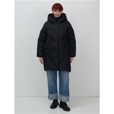 Пальто двубортная зимнее утепленное женское черного цвета 7732Ch