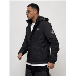 Куртка спортивная мужская весенняя с капюшоном черного цвета 88027Ch