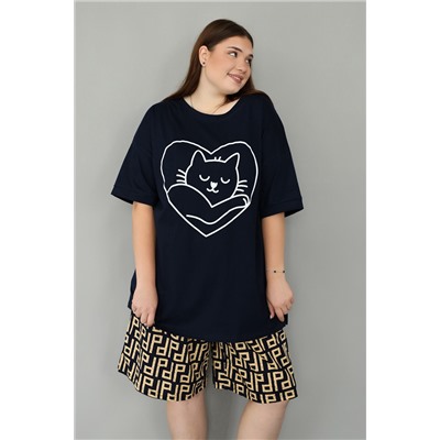 Футболка пижамная больших размеров (ФП-111 кошечка)