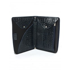 Папка натуральная кожа Croco-1304,  2отд,  2 отд,  8внут карм,  синий КЛ (98)  263595
