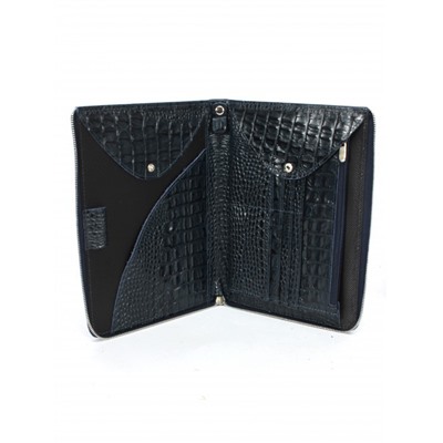 Папка натуральная кожа Croco-1304,  2отд,  2 отд,  8внут карм,  синий КЛ (98)  263595