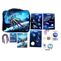 Подарочный набор школьника «Космос», 11 предметов (цветные карандаши,блокнот,папка для тетрадей,тату,игрушка брелок,мялка,головоломка,наклейки)