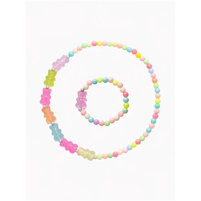 Набор детский «Выбражулька» 2 предмета: бусы, браслет, мармеладные мишки, d=5 см. цветной