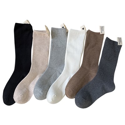 Autumn and winter new double needle long socks for women Maillard pile socks Korean ins particle coarse needle medium tube cloth label trendy socks