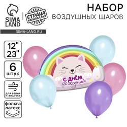 Воздушные шары, букет «Радуга. Котик», набор 6 шт.