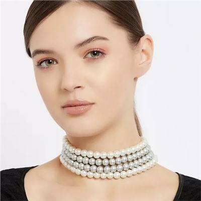 Estele - Dreamy White and Silver Grey Four Line Pearl Choker