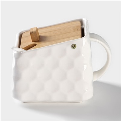 Банка для сыпучих BellaTenero, 800 мл, 14.5×11 см, с ложкой, с бамбуковой крышкой, фарфор, белая