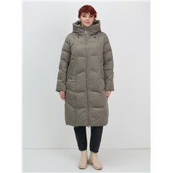 Пальто зимнее утепленное с капюшоном женское светло-коричневого цвета 7702SK