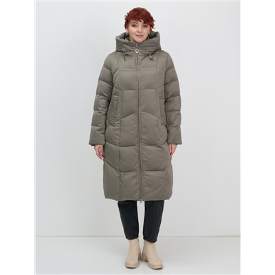 Пальто зимнее утепленное с капюшоном женское светло-коричневого цвета 7702SK