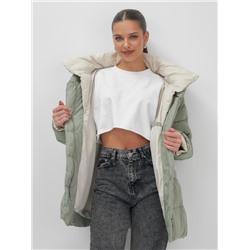 Куртка женская зимняя с капюшоном большого размера зеленого цвета 1170Z