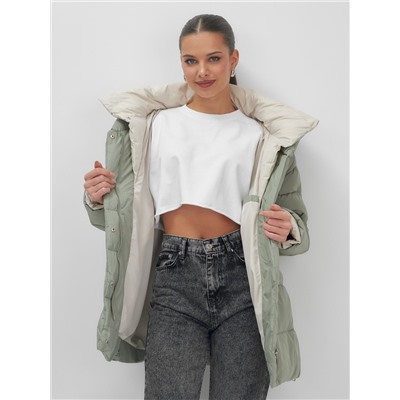 Куртка женская зимняя с капюшоном большого размера зеленого цвета 1170Z