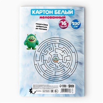 Картон белый А4 16 листов мелованный 230 г/м² в папке «БукиБяки»