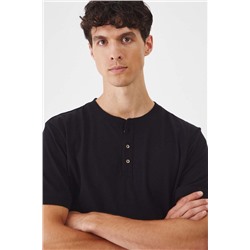 T-shirt bawełniany męski z domieszką elastanu z dzianiny strukturalnej kolor czarny