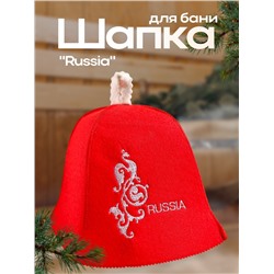 Шапка для бани и сауны «Russia» красная, экофетр, «Добропаровъ»